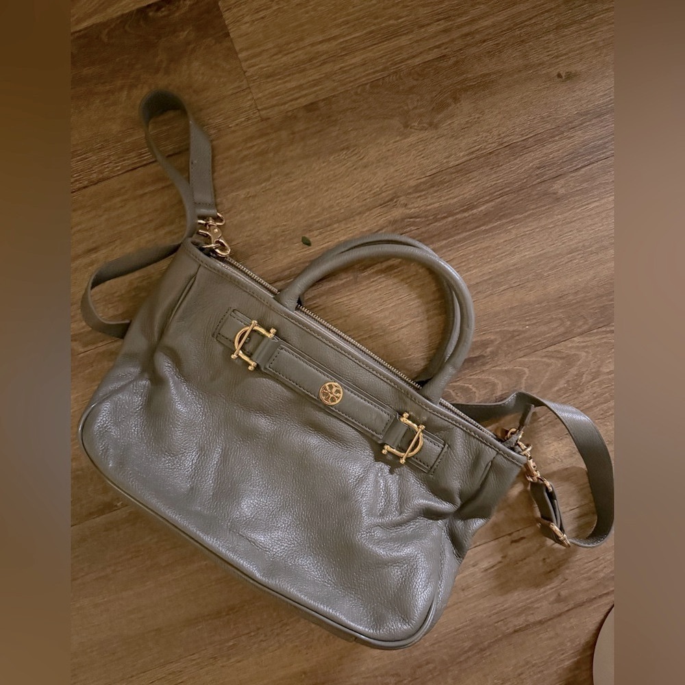 Tory Burch Gray Leather Satchel with Gold Details-very clean! Great condition